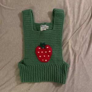 My Story Green Knit Diaper Cover with Red Apple